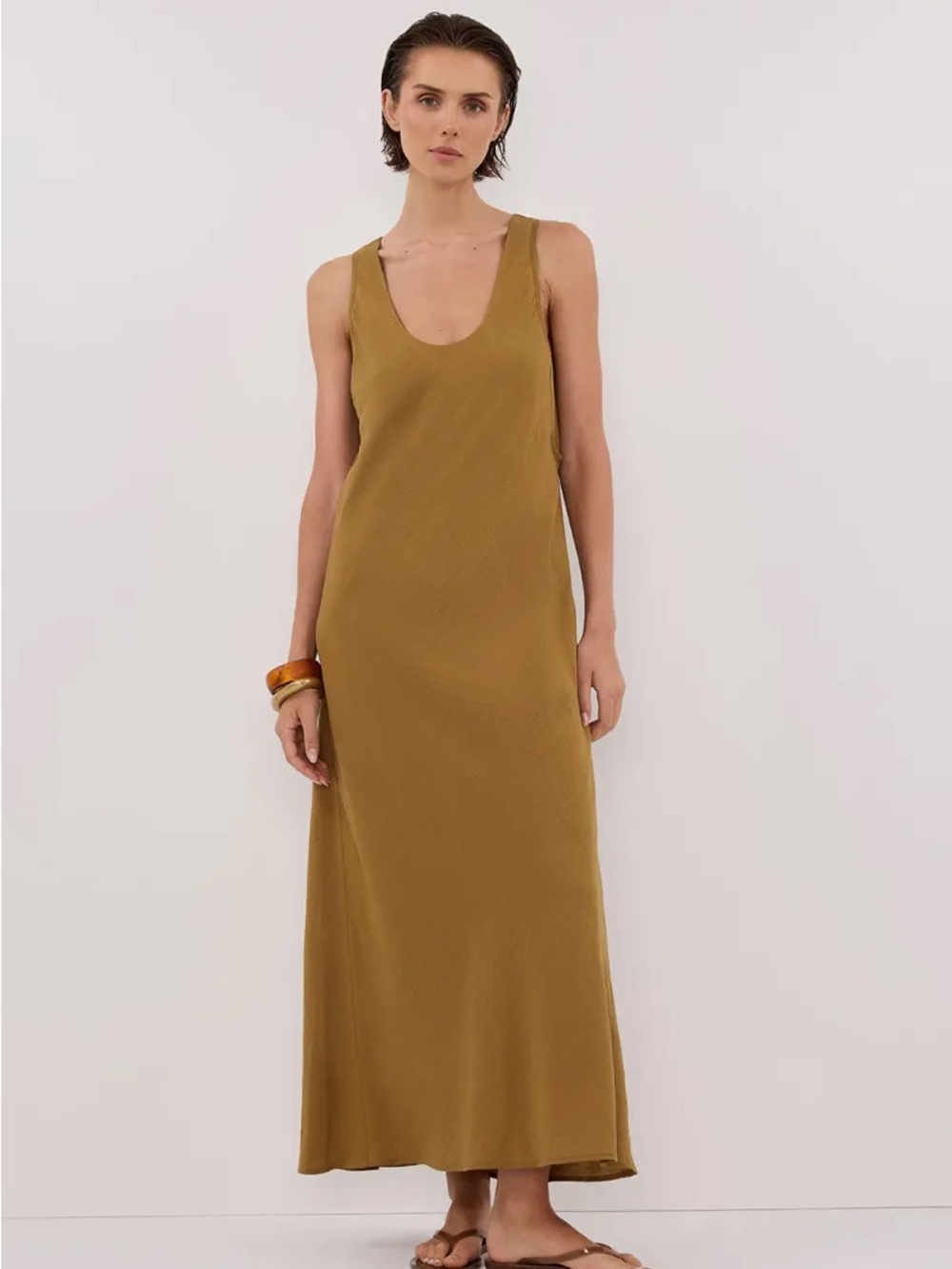 DISSH Olive-Tan Sleeveless Maxi Tank Dress